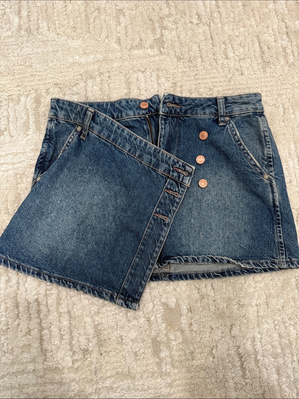 Denim Mini Skirtwith Button Front - Dark Blue